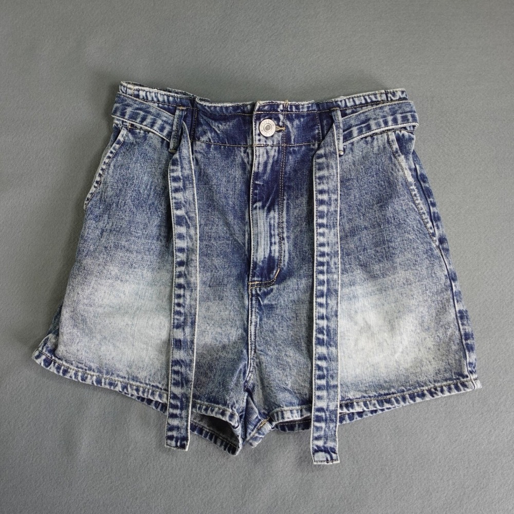 STS Blue Paperbag Denim Shorts Streetwear Minimalist Y2K Blue Cotton Size 26